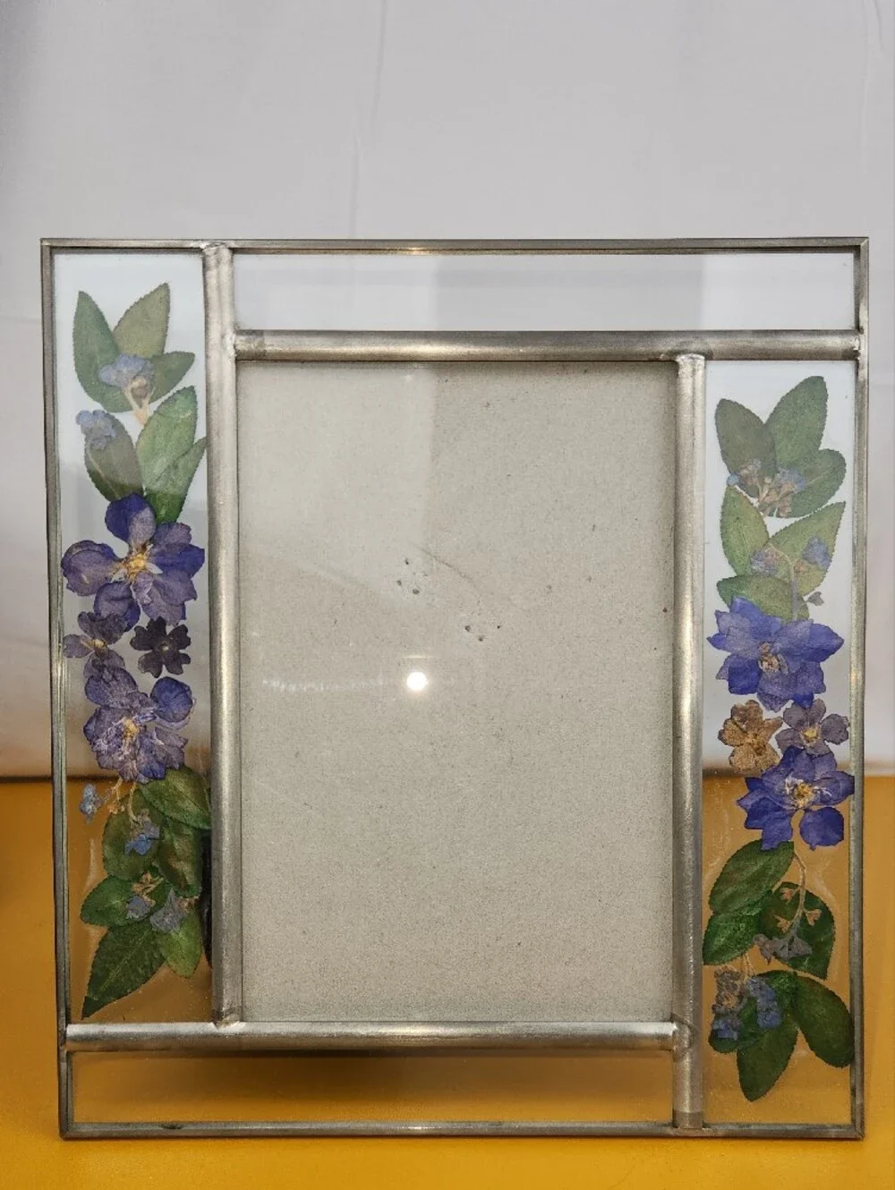 Pressed Panzi Flower Glass Photo Frame - Purple/Green Floral Accent